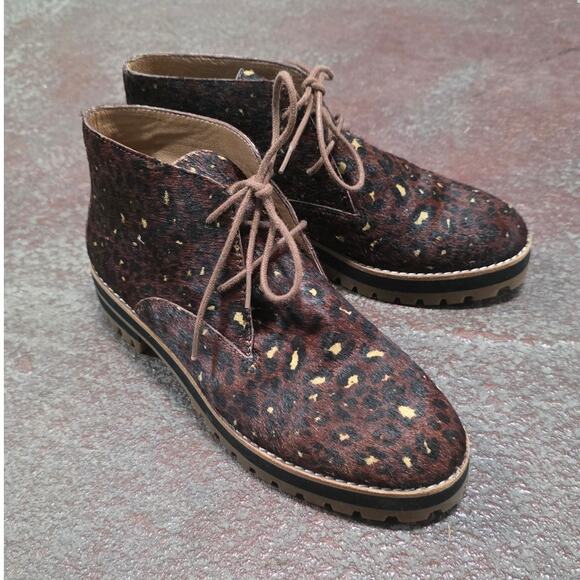 Madewell Boot Wren Painted Leopard Calf Hair Ankle Lace Up Women Size 6.5 MA484 - Picture 1 of 12